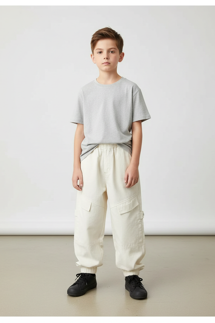 Pantalon Parachute Beige Cargo Ample Coton Enfant