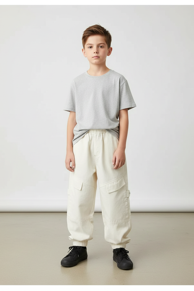 Pantalon Parachute Beige Cargo Ample Coton Enfant
