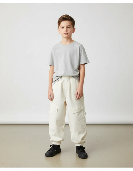 Pantalon Parachute Beige Cargo Ample Coton Enfant