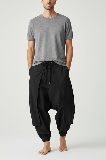 Pantalon Parachute Noir Ample Sarouel Décontracté Homme - Polyester
