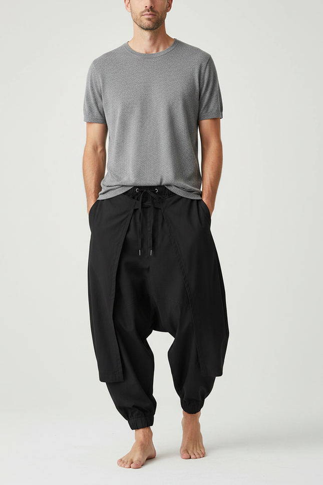 Pantalon Parachute Noir Ample Sarouel Décontracté Homme - Polyester