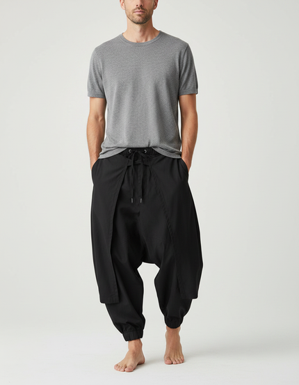 Pantalon Parachute Noir Ample Sarouel Décontracté Homme - Polyester