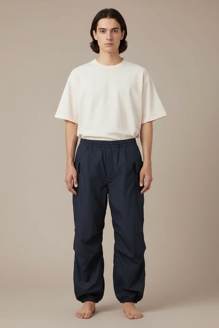 Pantalon Parachute Homme Bleu Marine Ample Cargo - Polyester