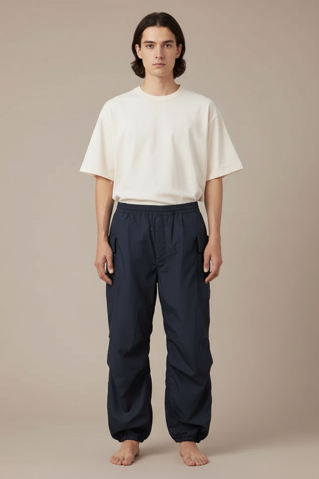 Pantalon Parachute Homme Bleu Marine Ample Cargo - Polyester