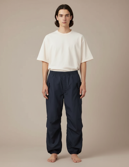 Pantalon Parachute Homme Bleu Marine Ample Cargo - Polyester