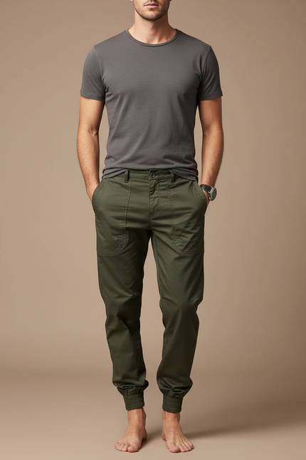 Pantalon Parachute Vert Kaki Cargo Ample Homme Jogger - Coton
