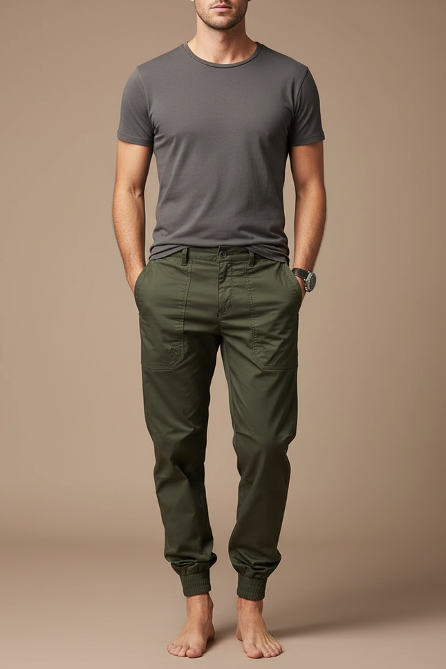Pantalon Parachute Vert Kaki Cargo Ample Homme Jogger - Coton