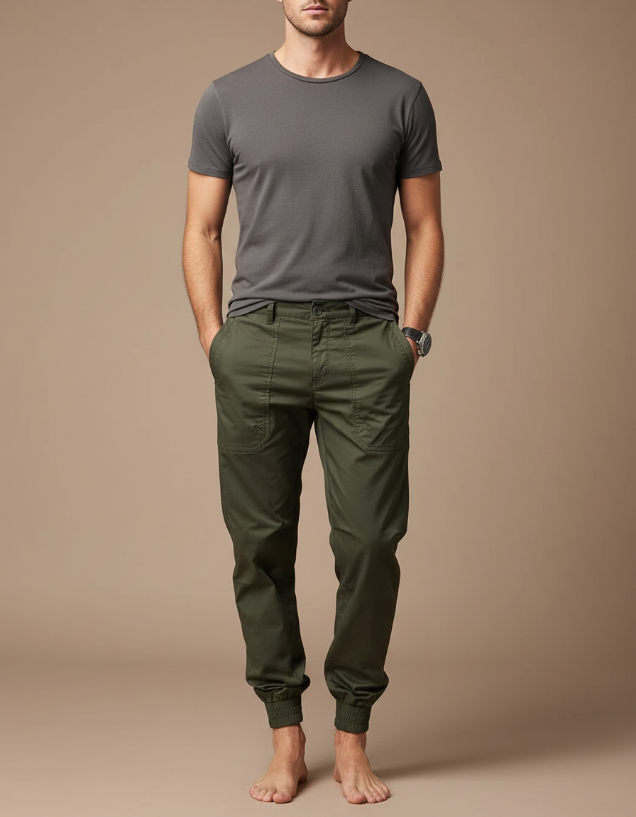 Pantalon Parachute Vert Kaki Cargo Ample Homme Jogger - Coton