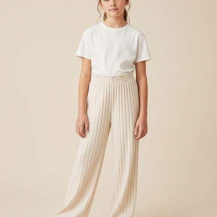 Pantalon Parachute Crème Côtelé Ample Fille - Beige Maille