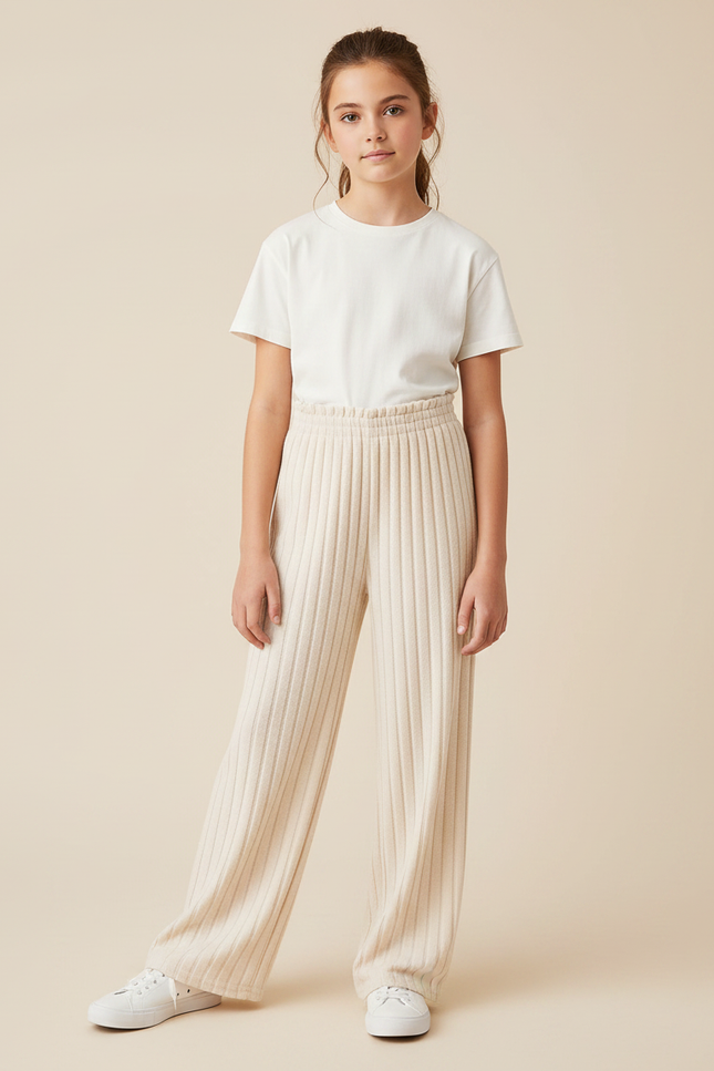 Pantalon Parachute Crème Côtelé Ample Fille - Beige Maille