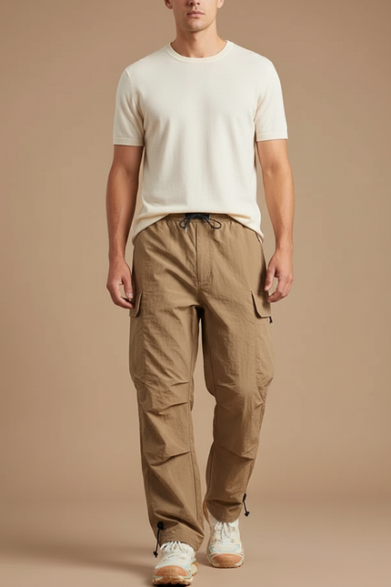 Pantalon Parachute Kaki Cargo Décontracté Homme Léger - Polyester