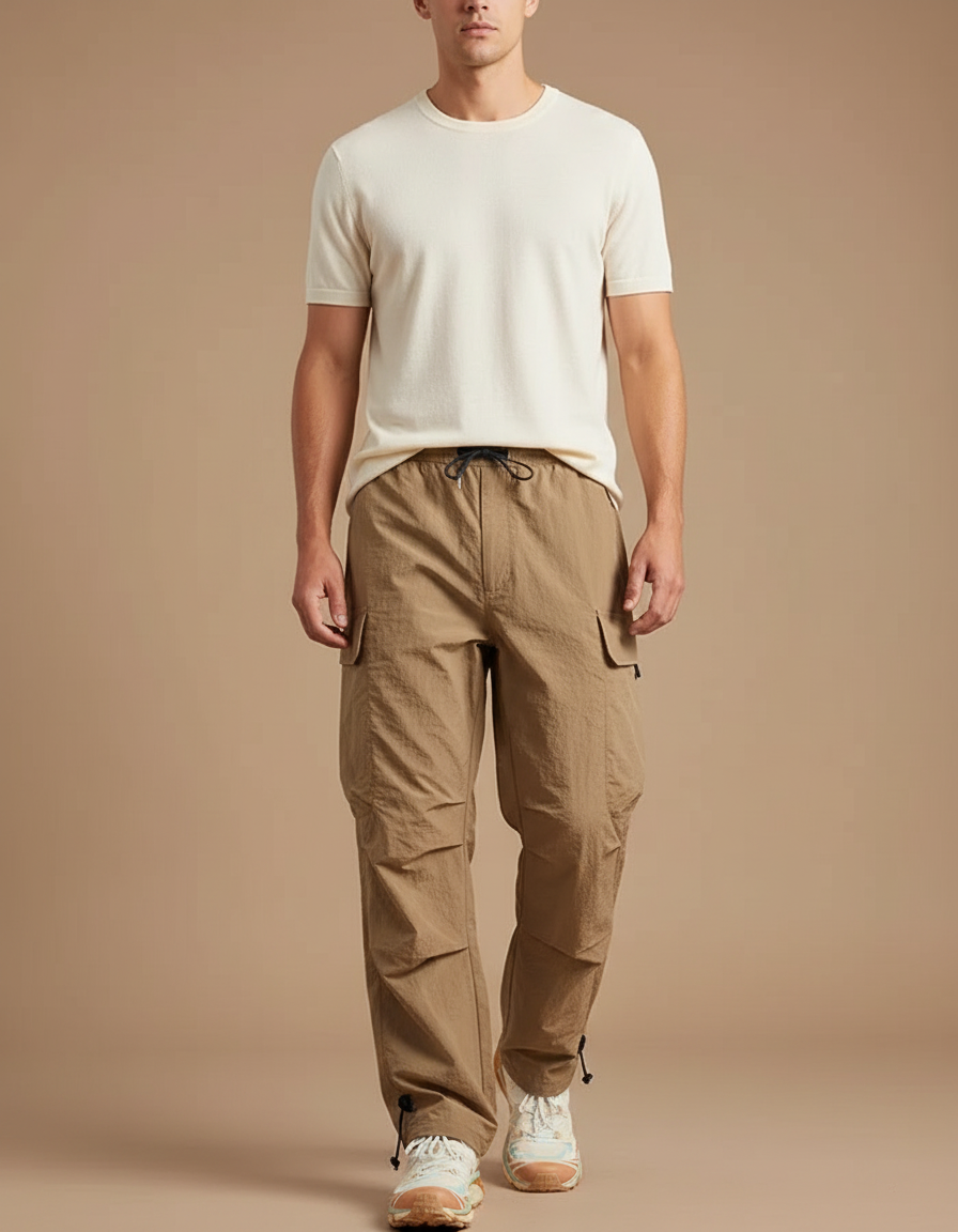 Pantalon Parachute Kaki Cargo Décontracté Homme Léger - Polyester