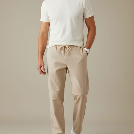 Pantalon Parachute Beige Coton Droit Décontracté Homme