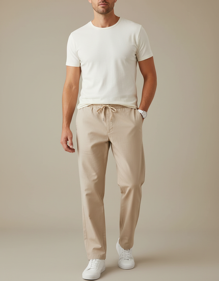 Pantalon Parachute Beige Coton Droit Décontracté Homme