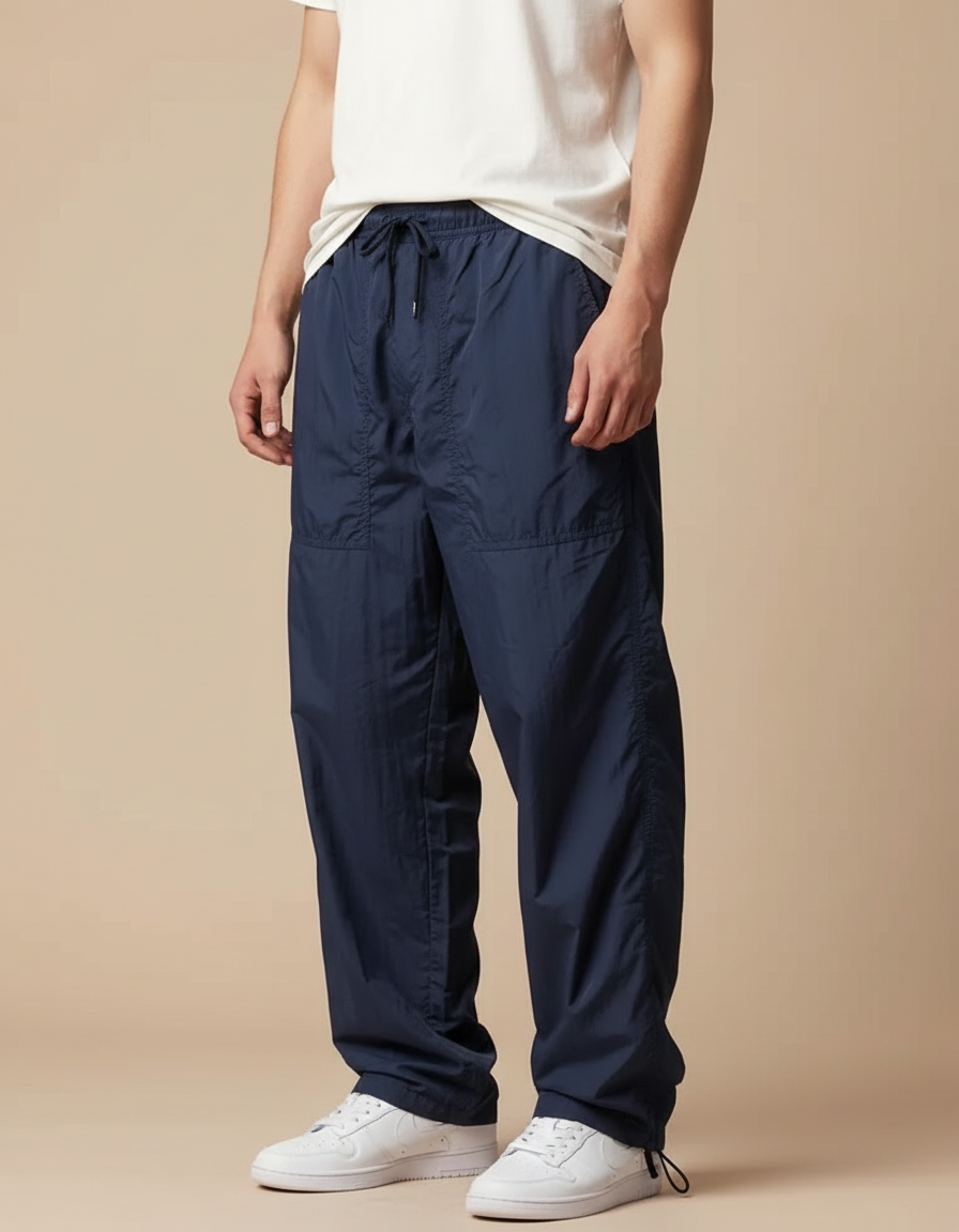 Pantalon Parachute Bleu Marine Ample Décontracté Homme - Polyester
