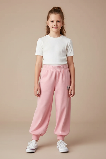 Pantalon Parachute Rose Ample Coton Enfant Sportif - Molleton