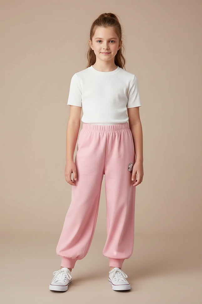 Pantalon Parachute Rose Ample Coton Enfant Sportif - Molleton