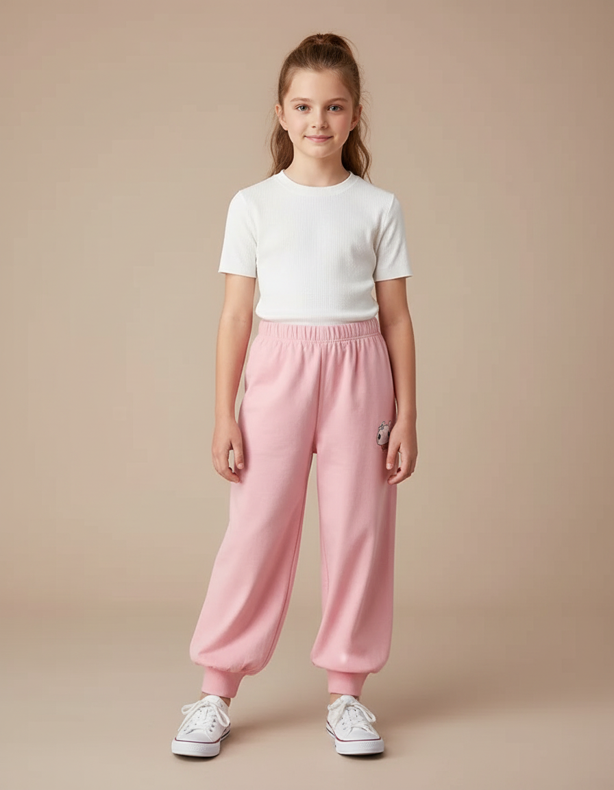 Pantalon Parachute Rose Ample Coton Enfant Sportif - Molleton