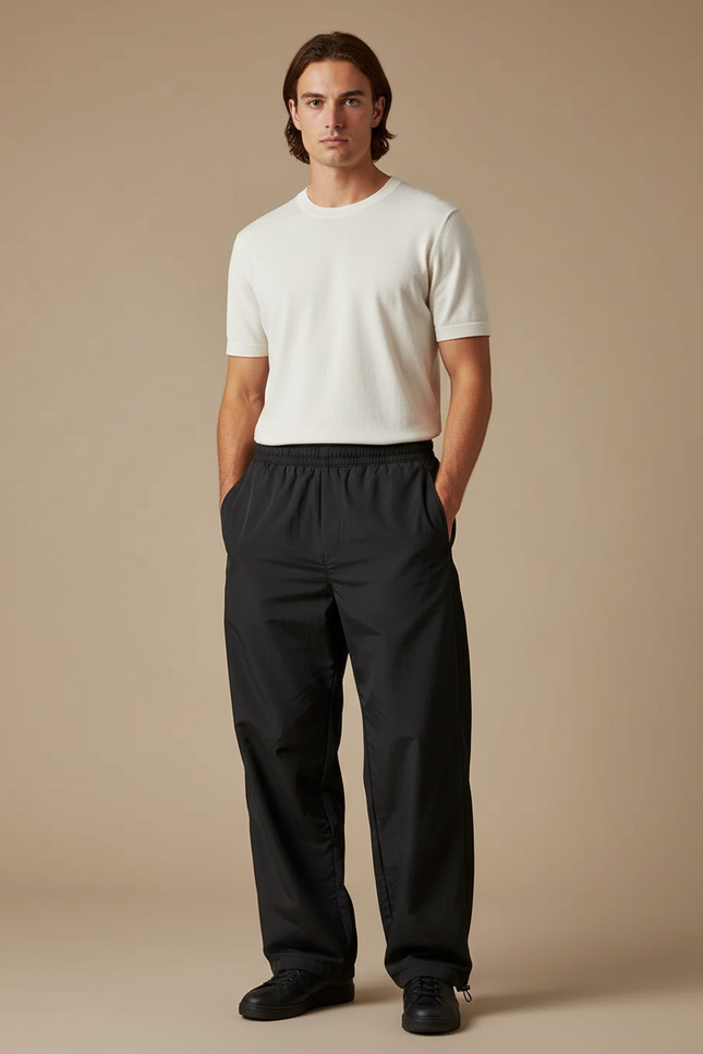 Pantalon Parachute Noir Ample Imperméable Streetwear Homme - Polyester