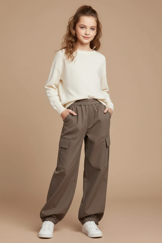 Pantalon Parachute Kaki Cargo Ample Enfant - Polyester