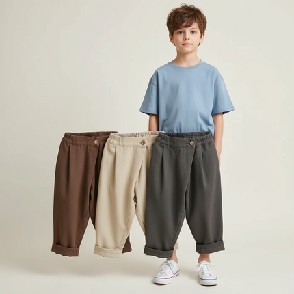 Pantalon Parachute Décontracté Ample Coton Enfants Unisexe - Beige