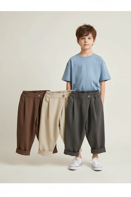 Pantalon Parachute Décontracté Ample Coton Enfants Unisexe - Beige