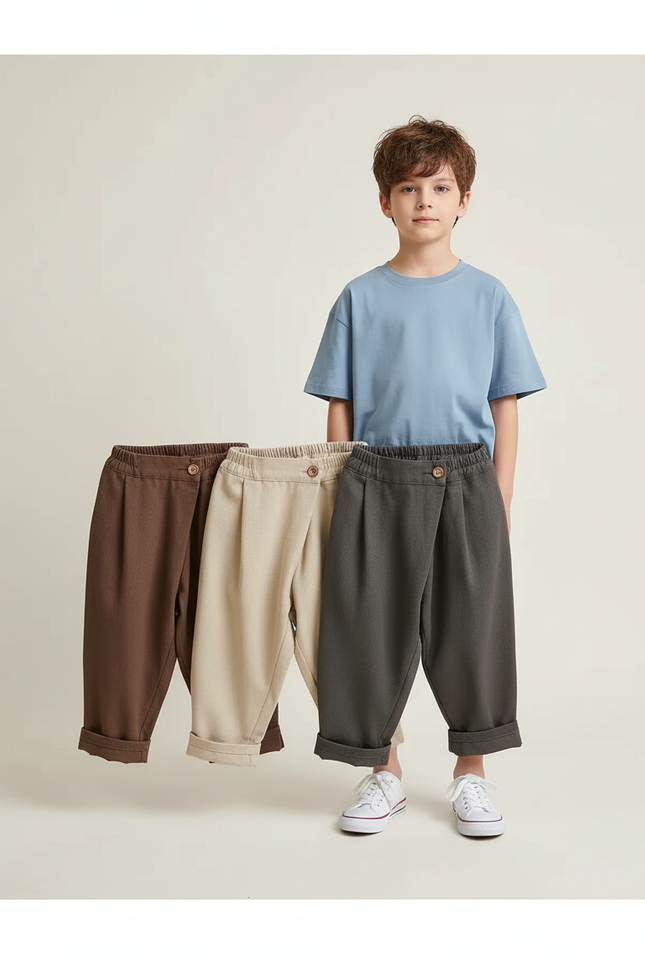 Pantalon Parachute Décontracté Ample Coton Enfants Unisexe - Beige