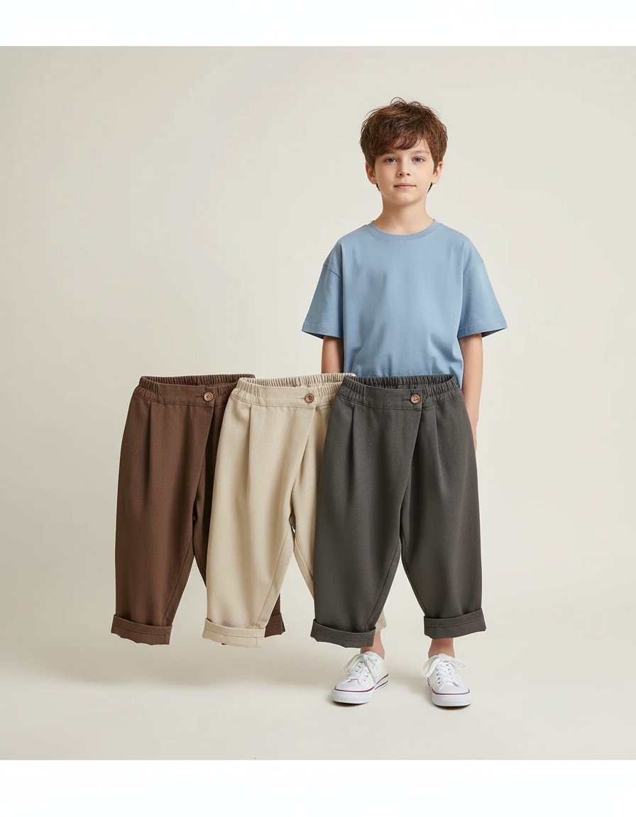 Pantalon Parachute Décontracté Ample Coton Enfants Unisexe - Beige