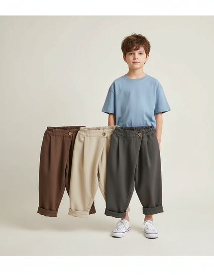 Pantalon Parachute Décontracté Ample Coton Enfants Unisexe - Beige