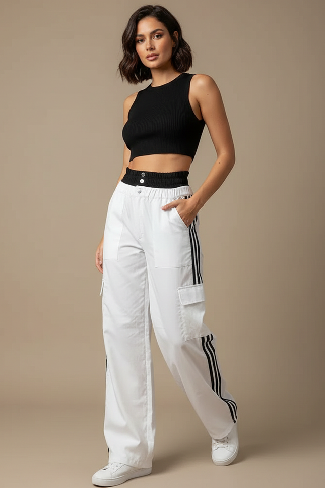 Pantalon Parachute Femme Blanc Cargo - Toile