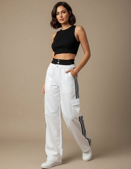 Pantalon Parachute Femme Blanc Cargo - Toile