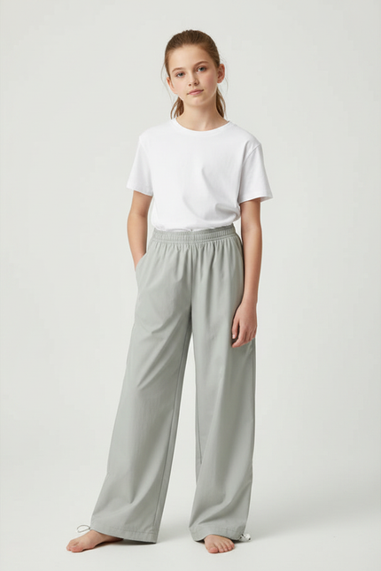 Pantalon Parachute Fille Gris Resserré Aux Chevilles - Polyester