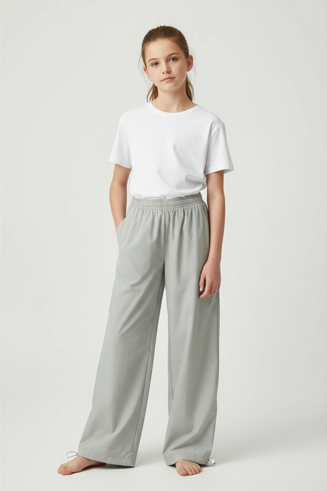 Pantalon Parachute Fille Gris Resserré Aux Chevilles - Polyester
