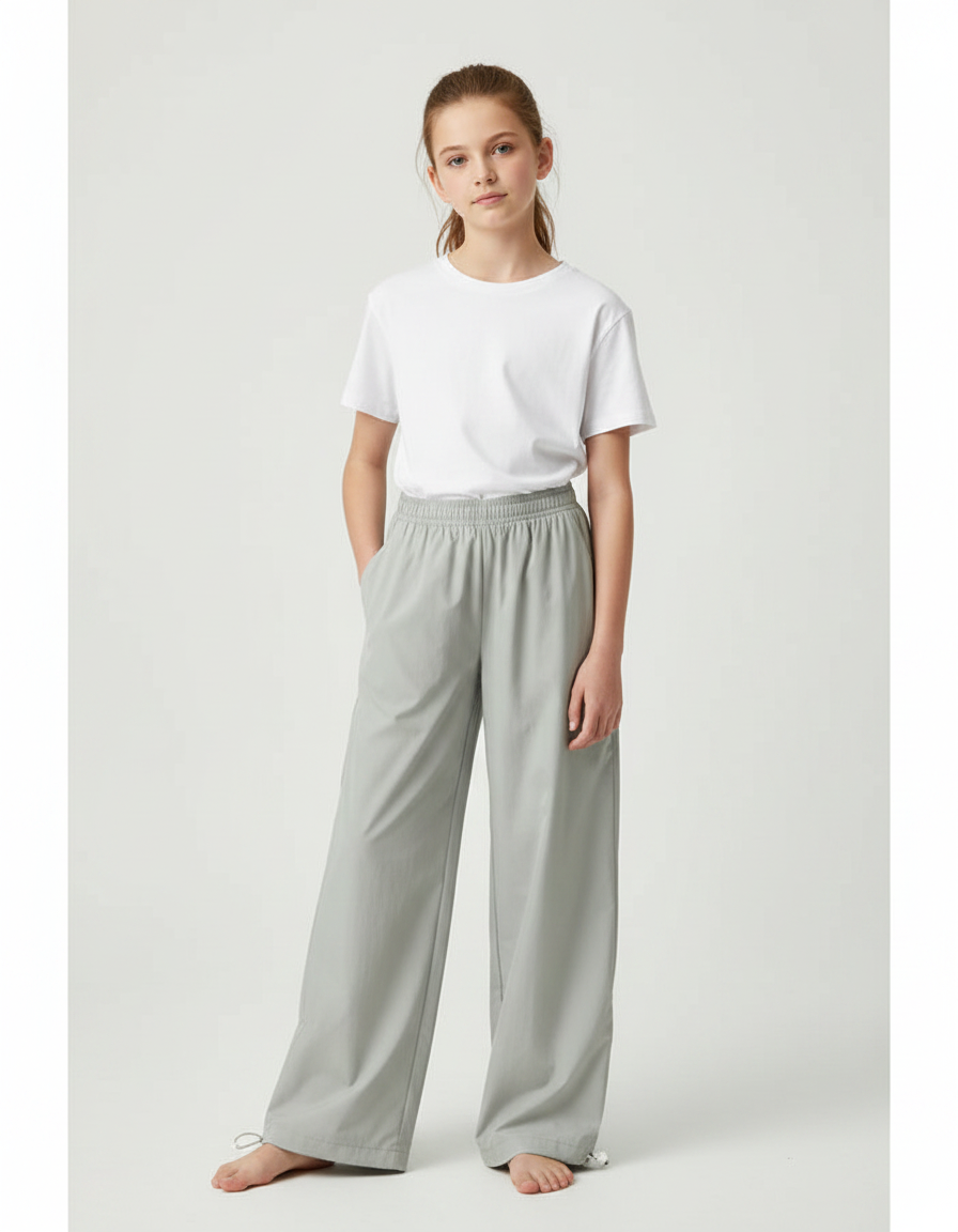 Pantalon Parachute Fille Gris Resserré Aux Chevilles - Polyester