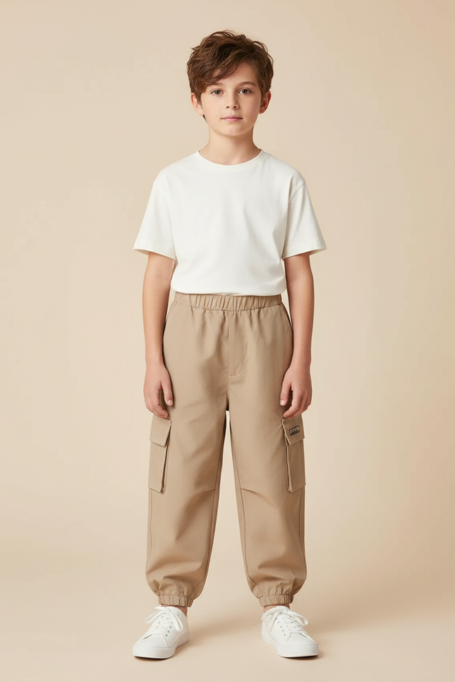 Pantalon Parachute Beige Cargo Ample Enfant Décontracté - Polyester