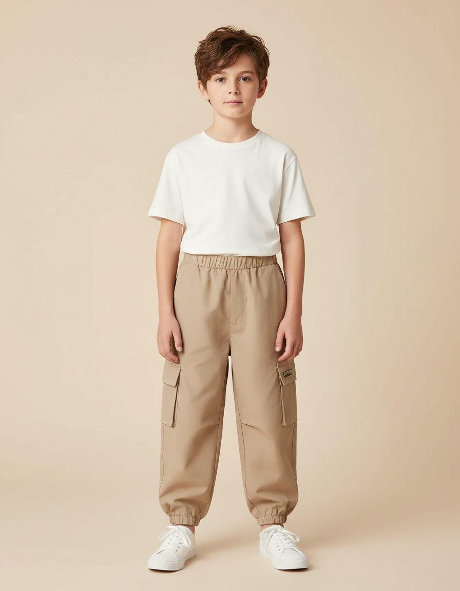 Pantalon Parachute Beige Cargo Ample Enfant Décontracté - Polyester