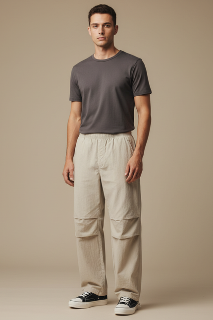 Pantalon Parachute Beige Ample Décontracté Homme Léger - Toile