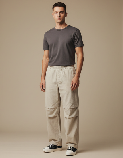 Pantalon Parachute Beige Ample Décontracté Homme Léger - Toile
