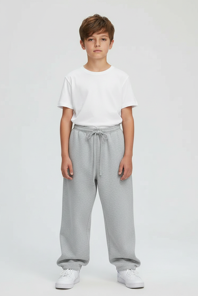 Pantalon Parachute Gris Ample Molletonné Basique Enfant