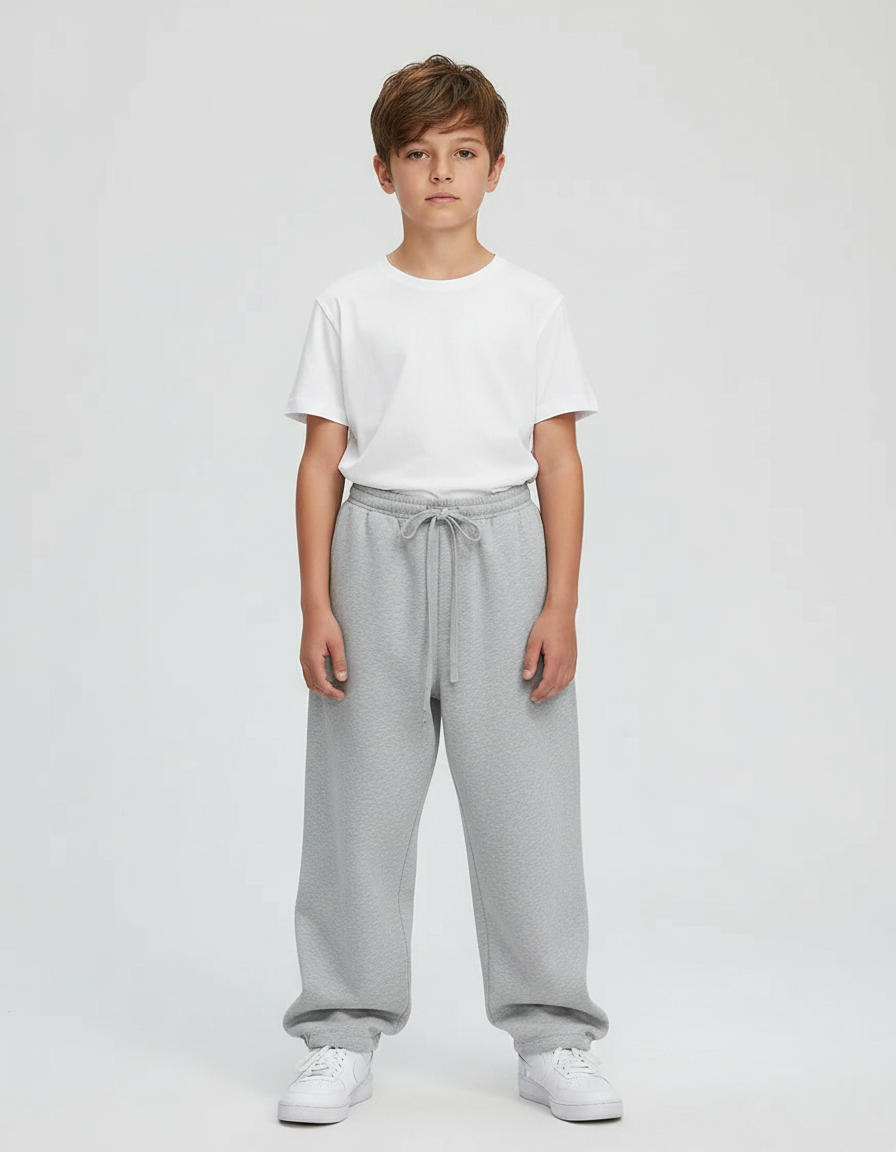 Pantalon Parachute Gris Ample Molletonné Basique Enfant