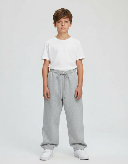 Pantalon Parachute Gris Ample Molletonné Basique Enfant