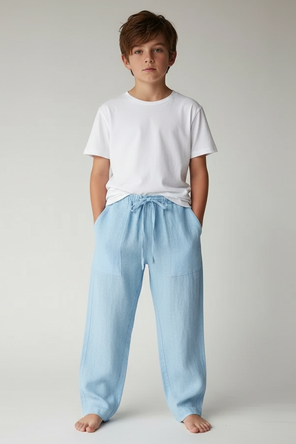Pantalon Parachute Bleu Ciel Lin Ample Enfant