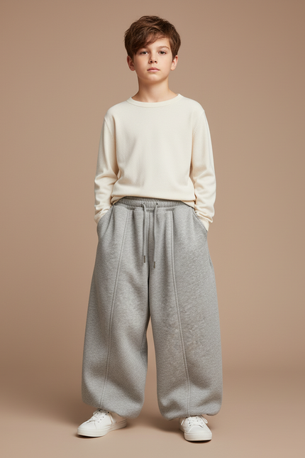 Pantalon Parachute Gris Ample Coton Enfant Molletonné