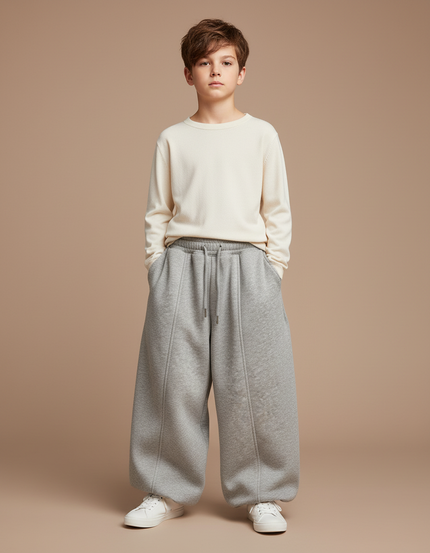 Pantalon Parachute Gris Ample Coton Enfant Molletonné