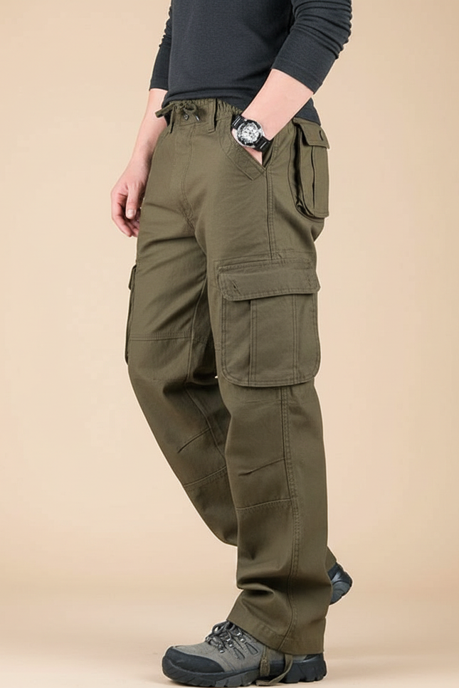 Pantalon Parachute Kaki Ample Multi-Poches Coton Homme