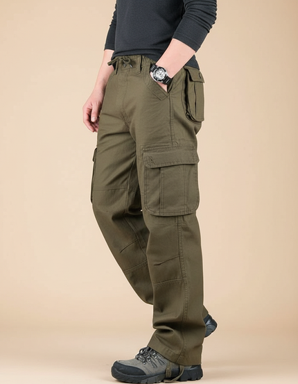 Pantalon Parachute Kaki Ample Multi-Poches Coton Homme