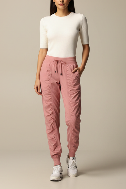 Pantalon Parachute Rose Cordon Froncé Fluide Sport - Polyester