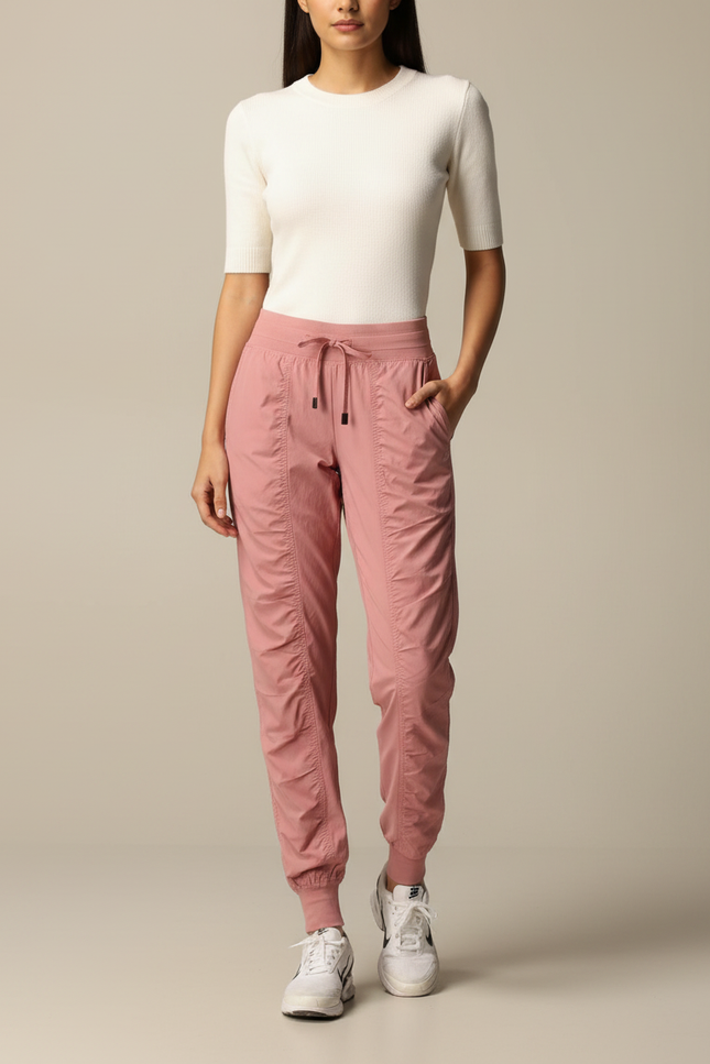 Pantalon Parachute Rose Cordon Froncé Fluide Sport - Polyester