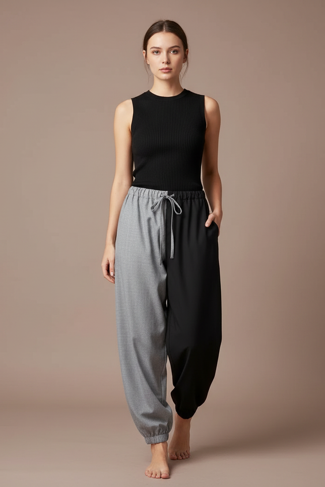Pantalon Parachute Bicolore Ample Cordon Décontracté - Multicolore Polyester