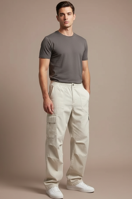 Pantalon Parachute Homme Beige Baggy - Toile